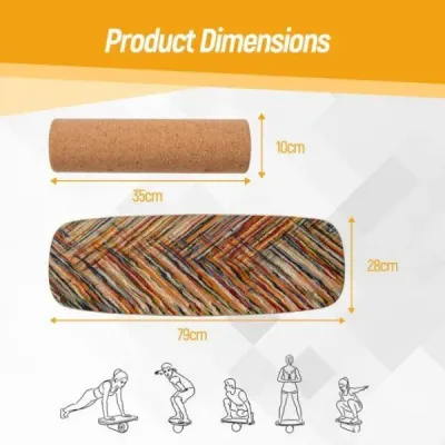 Dřevěný balanční trenažér se stabilizovaným korkovým válečkem, pokročilý wobble board, skateboard