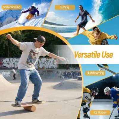 Dřevěný balanční trenažér se stabilizovaným korkovým válečkem, pokročilý wobble board, skateboard