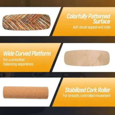 Dřevěný balanční trenažér se stabilizovaným korkovým válečkem, pokročilý wobble board, skateboard