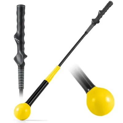 Golfová tréninková pomůcka 80 cm se zátěžovou hlavou pro rytmus úchopu flexibilitu rovnováhu žlutá