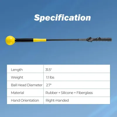 Golfová tréninková pomůcka 80 cm se zátěžovou hlavou pro rytmus úchopu flexibilitu rovnováhu žlutá