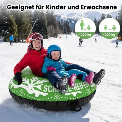 Nafukovací sněhová pneumatika s tažným lanem a úchyty Snowtube – nafukovací sáňky, zelené
