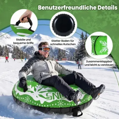 Nafukovací sněhová pneumatika s tažným lanem a úchyty Snowtube – nafukovací sáňky, zelené