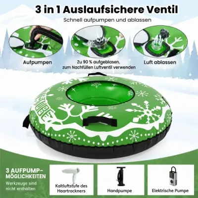 Nafukovací sněhová pneumatika s tažným lanem a úchyty Snowtube – nafukovací sáňky, zelené