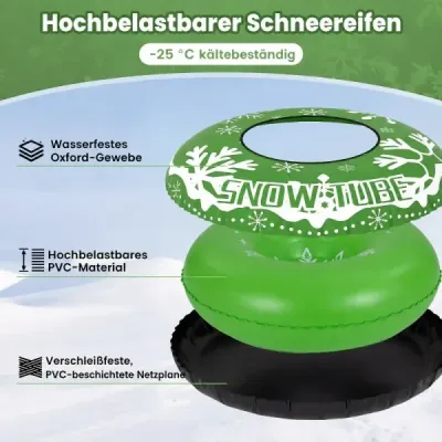 Nafukovací sněhová pneumatika s tažným lanem a úchyty Snowtube – nafukovací sáňky, zelené