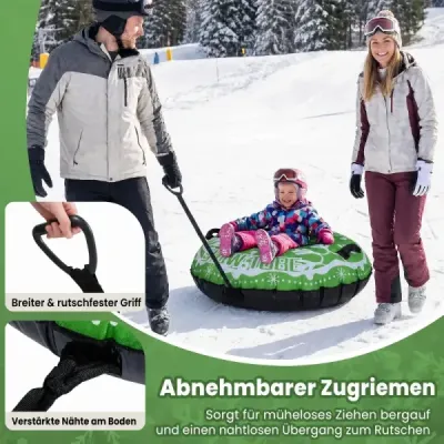 Nafukovací sněhová pneumatika s tažným lanem a úchyty Snowtube – nafukovací sáňky, zelené
