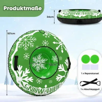 Nafukovací sněhová pneumatika s tažným lanem a úchyty Snowtube – nafukovací sáňky, zelené