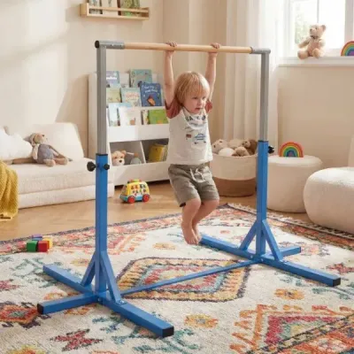 Gymnastická hrazda horizontální hrazda s 12stupňovým nastavením výšky od 85 do 145 cm Hrazda Modrá