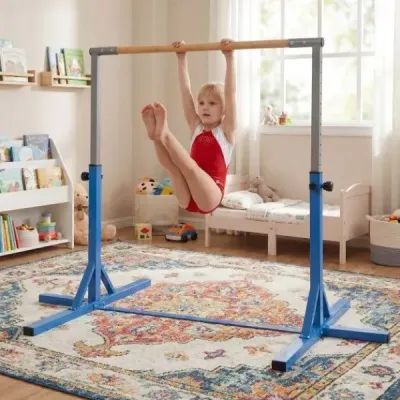 Gymnastická hrazda horizontální hrazda s 12stupňovým nastavením výšky od 85 do 145 cm Hrazda Modrá