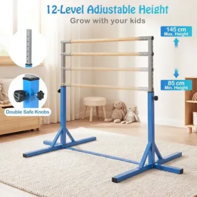 Gymnastická hrazda horizontální hrazda s 12stupňovým nastavením výšky od 85 do 145 cm Hrazda Modrá