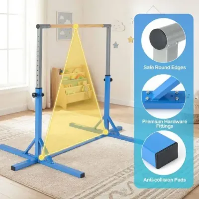 Gymnastická hrazda horizontální hrazda s 12stupňovým nastavením výšky od 85 do 145 cm Hrazda Modrá