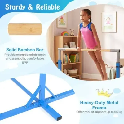 Gymnastická hrazda horizontální hrazda s 12stupňovým nastavením výšky od 85 do 145 cm Hrazda Modrá