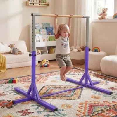 Gymnastická hrazda horizontální hrazda s 12stupňovým nastavením výšky od 85 do 145 cm Hrazda Fialová