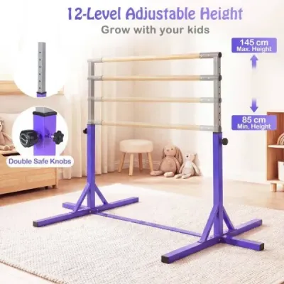 Gymnastická hrazda horizontální hrazda s 12stupňovým nastavením výšky od 85 do 145 cm Hrazda Fialová