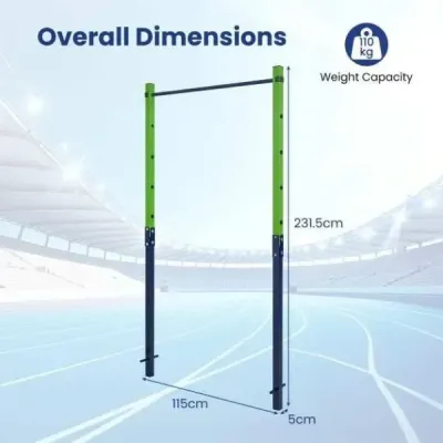 Hrazda na kliky, výškově nastavitelná 80–172 cm, stanice na dipy z pozinkované oceli, nosnost až 110 kg, modrá