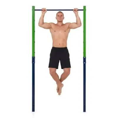 Hrazda na kliky, výškově nastavitelná 80–172 cm, stanice na dipy z pozinkované oceli, nosnost až 110 kg, modrá