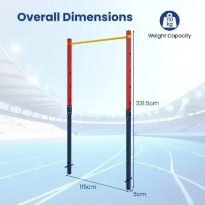 Hrazda na kliky, výškově nastavitelná 80–172 cm, stanice na dipy z pozinkované oceli, nosnost do 110 kg, červená