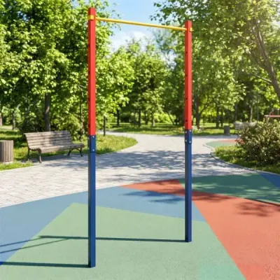 Hrazda na kliky, výškově nastavitelná 80–172 cm, stanice na dipy z pozinkované oceli, nosnost do 110 kg, červená