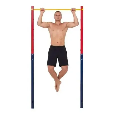 Hrazda na kliky, výškově nastavitelná 80–172 cm, stanice na dipy z pozinkované oceli, nosnost do 110 kg, červená