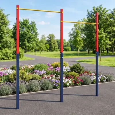 Dvojitá hrazda na kliky a přetahování, výškově nastavitelná 80–172 cm, z oceli, nosnost až 220 kg, červená