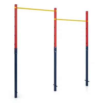 Dvojitá hrazda na kliky a přetahování, výškově nastavitelná 80–172 cm, z oceli, nosnost až 220 kg, červená