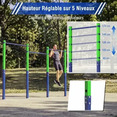 Hrazda na kliky, výškově nastavitelná 80–172 cm, z pozinkované oceli, nosnost až 330 kg, modrá