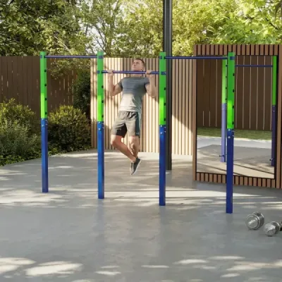 Hrazda na kliky, výškově nastavitelná 80–172 cm, z pozinkované oceli, nosnost až 330 kg, modrá