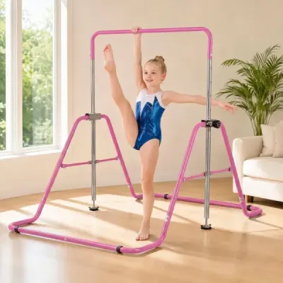 Hrazda s nastavitelnou výškou a protiskluzovými polštářky na tyči, nosnost až 65 kg, růžová