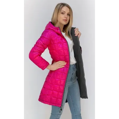 Dámská oboustranná přechodná bunda MODA700 šedo-cyklámenová