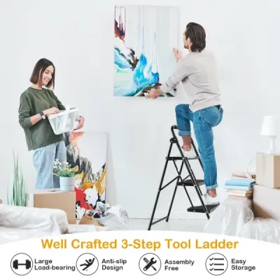 Šplhací žebřík se 3 stupni skládací lezecká pomůcka s protiskluzovými stupni 64 x 39 x 90 cm černá