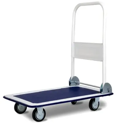 Skládací přepravní vozíky s nosností až 150 kg, plošinové vozíky s otočnými kolečky o 360° a rukojetí, modré