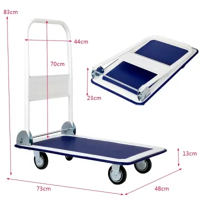 Skládací přepravní vozíky s nosností až 150 kg, plošinové vozíky s otočnými kolečky o 360° a rukojetí, modré