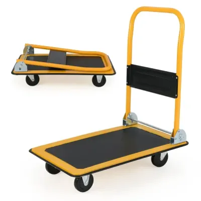 Skládací přepravní vozíky s nosností až 150 kg, plošinové vozíky s otočnými kolečky o 360° a rukojetí, oranžové