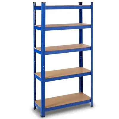 Úložný regál 5 úrovní s kovovým rámem, kovový regál, nosnost do 650 kg, 75 x 30 x 150 cm, modrá