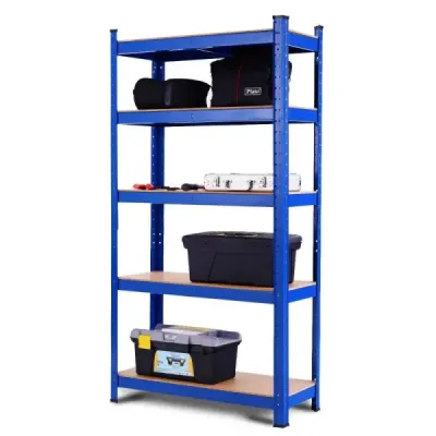 Úložný regál 5 úrovní s kovovým rámem, kovový regál, nosnost do 650 kg, 75 x 30 x 150 cm, modrá