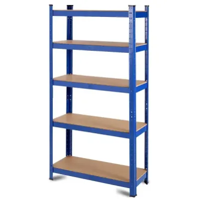 Úložný regál 5 úrovní s kovovým rámem, kovový regál, nosnost do 650 kg, 75 x 30 x 150 cm, modrá