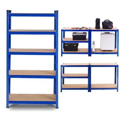 Úložný regál 5 úrovní s kovovým rámem, kovový regál, nosnost do 650 kg, 75 x 30 x 150 cm, modrá