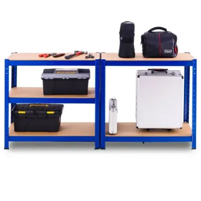 Úložný regál 5 úrovní s kovovým rámem, kovový regál, nosnost do 650 kg, 75 x 30 x 150 cm, modrá