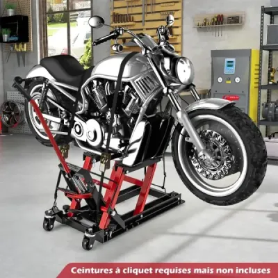 Zvedák na motorku do 680 kg 3stupňový výškově nastavitelný hydraulický zvedák na motorku červený