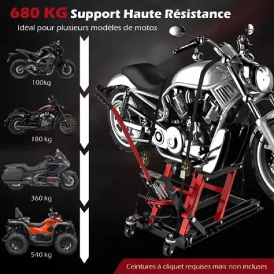 Zvedák na motorku do 680 kg 3stupňový výškově nastavitelný hydraulický zvedák na motorku červený