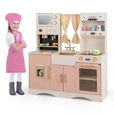 Dětská kuchyňka s příslušenstvím na vaření dřevěná kuchyňka na hraní s mikrovlnnou troubou 102 x 35 x 110 cm bílá