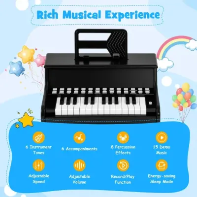 25klávesové mini digitální piano pro děti, elektrické piano s nastavitelnou rychlostí, černé