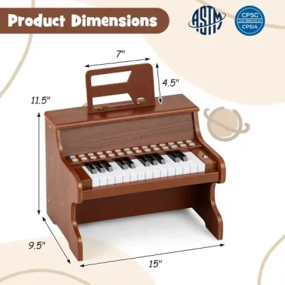 25klávesové mini digitální piano pro děti, elektrické piano s nastavitelnou rychlostí, hnědé