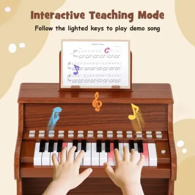25klávesové mini digitální piano pro děti, elektrické piano s nastavitelnou rychlostí, hnědé
