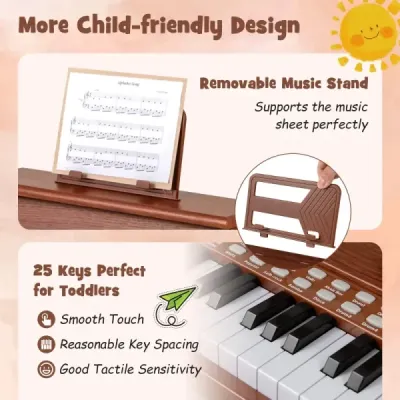 25klávesové mini digitální piano pro děti, elektrické piano s nastavitelnou rychlostí, hnědé