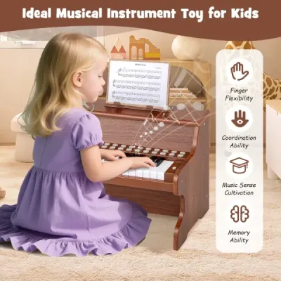 25klávesové mini digitální piano pro děti, elektrické piano s nastavitelnou rychlostí, hnědé