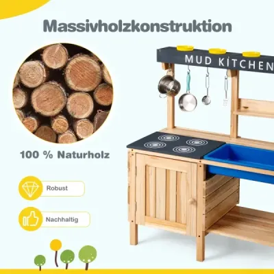 Venkovní dětská bahenní kuchyňka s odnímatelným dřezem a příslušenstvím Hrací kuchyňka Dětská kuchyňka