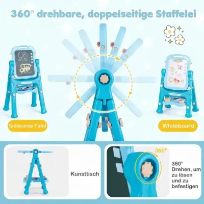 Dětský stojan 4 v 1, výškově nastavitelný, oboustranný s magnetickou tabulí, otočný o 360°, zelený