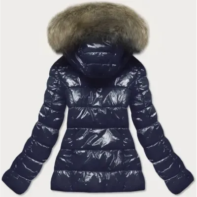 Dámská lesklá zimní prošívaná bunda MODA695 tmavě modrá