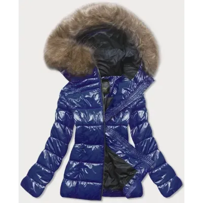 Dámská lesklá zimní prošívaná bunda MODA695 modrá